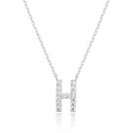 Paris Jewelry 14k White Gold Created White Initial H Letter Pendant Necklace Plated