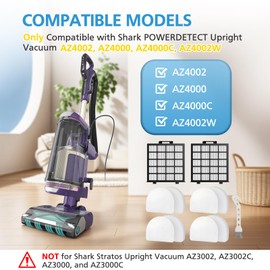 AZ4002 Replacement Filters Compatible with Shark POWERDETECT Upright Vacuum Cleaner AZ4002 AZ4000 AZ4000C AZ4002W, 2 HEPA Filters and 4 Foam & Felt Filters