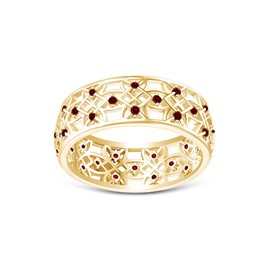 AFFY Hollowing Flower Ring Sumilated Ruby Cut in 14k Yellow Gold over Sterling Silver 925 Wedding Accessories Ring Jewelry for Ladies Ring Size-5