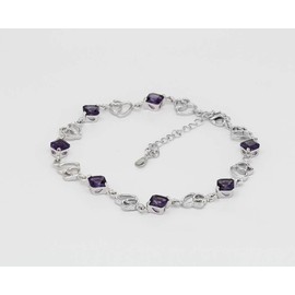 Kaguyo Heart Anklet for Women, 925 Sterling Silver Purple Pink Zirconia Heart Adjustable Infinity Heart Anklet Bracelets For Women Girls Friendship Birthday Gift (purple)