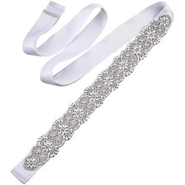 Fubney Bridal Belt Handmade Beaded Belt Crystal Wedding Dress Sash Belt,Pearls Rhinestone Wide Sash Bride Dress Accessories