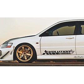 2X Pair Side Evolution v6 Lancer Evo 三菱 自動車 JDM Japan Made Rising Sun Evolution GT-A RS GSR MR MIVEC DOHC Car Vinyl Sticker Decal Banner (38" Wide)