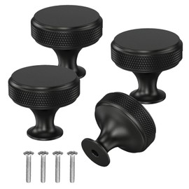 ZQSFPK 4 Pack Black Cabinet Knobs Handles, Classic Round Black Cupboard Knobs for Cabinet Doors, Drawers & Wardrobes,with Easy Grip Design
