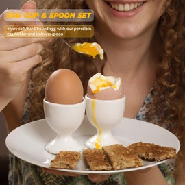 RHAFAYRE Egg Holder for Boiled Eggs, 2 Pack Porcelain Egg Cups for Soft Boiled Eggs Breakfast Dinner, 2“ x 3", White