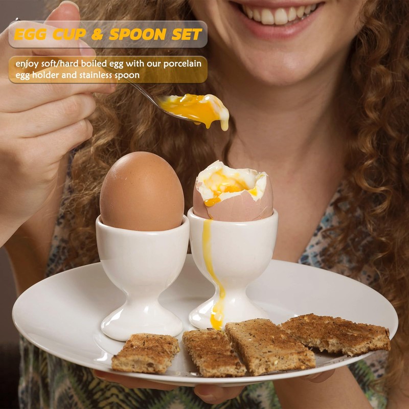 RHAFAYRE Egg Holder for Boiled Eggs, 2 Pack Porcelain Egg