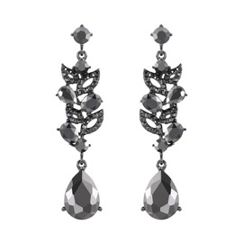 EVER FAITH Women's Marquise Crystal Dangle Earrings, Cluster Leaf Art Deco Chandelier Pierced Earrings for Prom Black Black-Tone