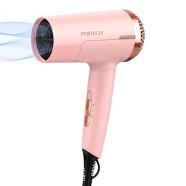 PRITECH Hair Dryer with Diffuser, 1200W, Dual Voltage, ALCI Safety Plug (Pink)