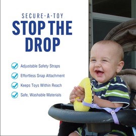 Baby Buddy Secure-A-Toy, Safety Strap Secures Toys, Teether, or Pacifiers to Strollers, Highchairs, Car Seats—Adjustable Length to Keep Toys Sanitary Clean White/Black/Tan/Olive 4 Count