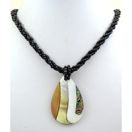 Swimmi Natural Abalone Necklace, Two Tones Mother of Pearl Necklace Handmade Beads Seashell Necklace for Women FA267-B