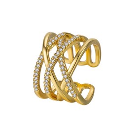 rgwtgkyh 14K Gold Plated Stacking Ring for Women Adjustable Statement Rings Fashions Criss Cross Ring Non Tarnish Rings Chunky Stackable Open Rings Cubic Zirconia Rings Trendy Jewelry Gifts, Brass,