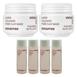 Innisfree Super Volcanic Pore Mask Exfoliation Brightening Blackhead Pore Pack 2pcs + (Pore Smoothing Toner 25mlx4pcs) / 이니스프리 수퍼 화산송이 모공 마스크  각질제거 브라이트닝 블랙헤드 모공팩 2개+(모공 매끈결 토너 25mlx4개)