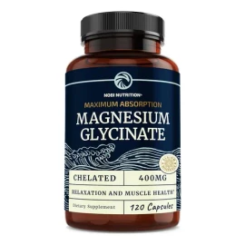 Glicinato de Magnesio Nobi Nutrition 400 mg  Magnesium Glycinate Supplement, 120 Capsules                                                             