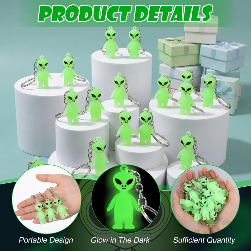 Simgoing 50 Pcs Alien Party Favor, Glow Alien Keychains Bulk,