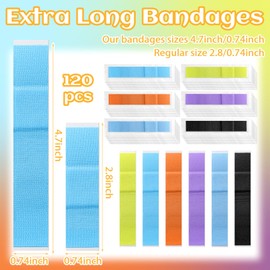Threlaco 120 Pcs Extra Long Flexible Fabric Bandages, 4.75 x 0.75 Inch Adhesive Strip Bandages Non Latex Finger Bandages for Oversized Hands and Feet, Construction Workers Carpenters (Colorful)