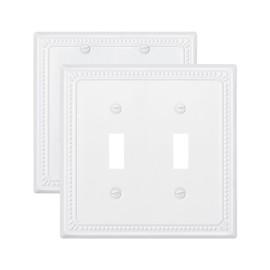 ZILLSEA Decorative Sunken Pearls Light Switch Covers, 2-Pack Pure White Double Toggle Wall Plates, Durable Metal Switch Plate Covers, 2 Gang, 4.96''*4.88'', Midsize