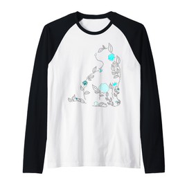 Turquoise Flower Cat Turquoise Graphic Raglan Baseball Tee