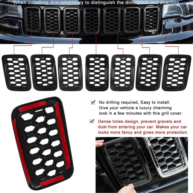 DW-Auto Honeycomb Mesh Front Grill Inserts Kits 7pcs For Jeep
