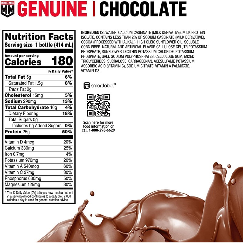 Muscle Milk Genuine Protein Shake, Chocolate, 14 Fl Oz Bottle,