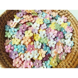 PL Set of 50 Tiny Pretty Flowers Embellishment with Thread stem multicolored1 Tone Pastel Mulberry Paper Flower Size 0.30" Very Small Craft Handmade Wedding Scrapbook for so Many Card Craft Projects