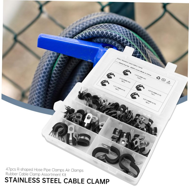 TEHAUX 47pcs R Shaped Stainless Steel Hose Clamp Kit with