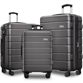 KEYTANG Explorer Lightweight Hardside Expandable Luggage Spinner Wheels Suitcase W/TSA Lock, Grey, New-3 Piece Set