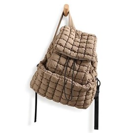 ODODOS Quilted Backpack for Women Lightweight Puffer Hiker Pack Drawstring Padding Travel Gym Bag - color: Brown