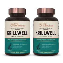 Live Conscious KrillWell, Joint, and Cognitive Support | Certified Sustainable Krill Oil 2X More Effective Than Fish Oil - (Pack of 2)