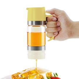 staocean Glass Honey Dispenser, Honey Dispenser Jar, 9 OZ Honey Jar with Handle, No Drip Maple Syrup Dispenser (yellow)