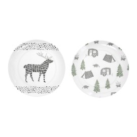 Pavilion Gift Company - Camp - 8" Melamine Appetizer Plates Outdoors Forest Woods Moose Camper Camping RV Tent Summer Vibrant Dinnerware