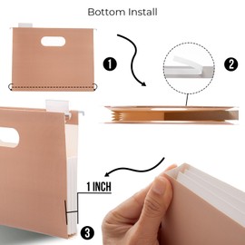 Y YOMA 6 Pack Extra Capacity Hanging File Folders Letter Size with Handle Accordion Decorative File Folder Colored Hanging Folder Organizer for with 1/5-Cut Adjustable Tabs, Laid Maillard Color