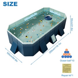 Foldable Swimming Pool, Non-Inflatable Kids' and Adults' Outdoor Large Swimming Pool, Anti-Slip PVC Family Pool with 10 Ocean Ball, Summer Water Party for Outdoor, Garden, Backyard(116 * 65 * 22)