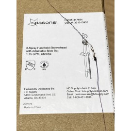 Seasons 6-Spray 1.75 GPM Handheld Showerhead With Adjustable Slide Bar Chrome