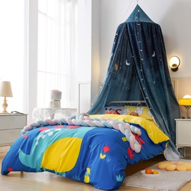 Bed Canopy for Kids, Printed Hanging Canopy for Baby Brib Kids Bed Room Decor Reading Nook Indoor Outdoor Playing Castle (Night Sky)