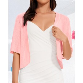 CHICALLURE Shrugs for Women Open Front Bolero Tops Sheer Cardigans Short Sleeve Dress Shawl(Pink,L)