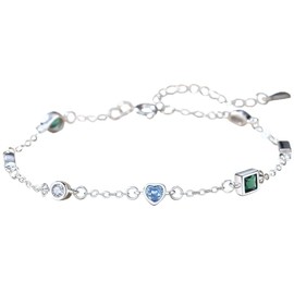 NicoWerk SAB285 Women's Silver Bracelet Stone Made of 925 Sterling Silver Narrow Simple Filigree Smooth Shiny Colourful