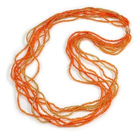 Avalaya Long Multistrand Glass Bead Necklace In Shades of Orange/Yellow - 86cm L