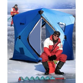 Portable 2 Person Ice Fishing Tent with Packing Bag and Handbag，Freestanding Insulated Ice Fishing Shelter Thermal,Ice Fishing Shanty with Insulated Layer for Out Ice Fishin and Picnics (Blue)