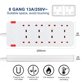 ExtraStar 8 Way Extension Lead 13A Fused Power Strips UK Plug with Indicator Light (5M, White)