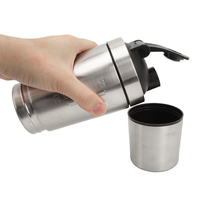 Protein Shaker Bottle with Scale Portable Stainless Steel Double Section