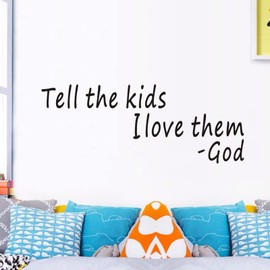 Wall Stickers, Wall Stickers for Bedrooms, (Easy to Install), Quotes Inspirational Islamic for Boys Girls Kids Childrens Baby Home Vinyl Art Family Decor Words, Tell The Kids I Love Them-God 32"X12.5"