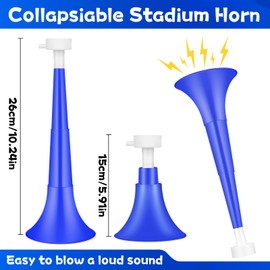 Denylo pro 4 Pcs Collapsible Stadium Horn NoiseMaker 10.2 Inch Vuvuzela Plastic Trumpet Horn Blue Soccer Horn Blow Horn Noisemakers for Sporting Events Graduation Games School Sports Party Supplies