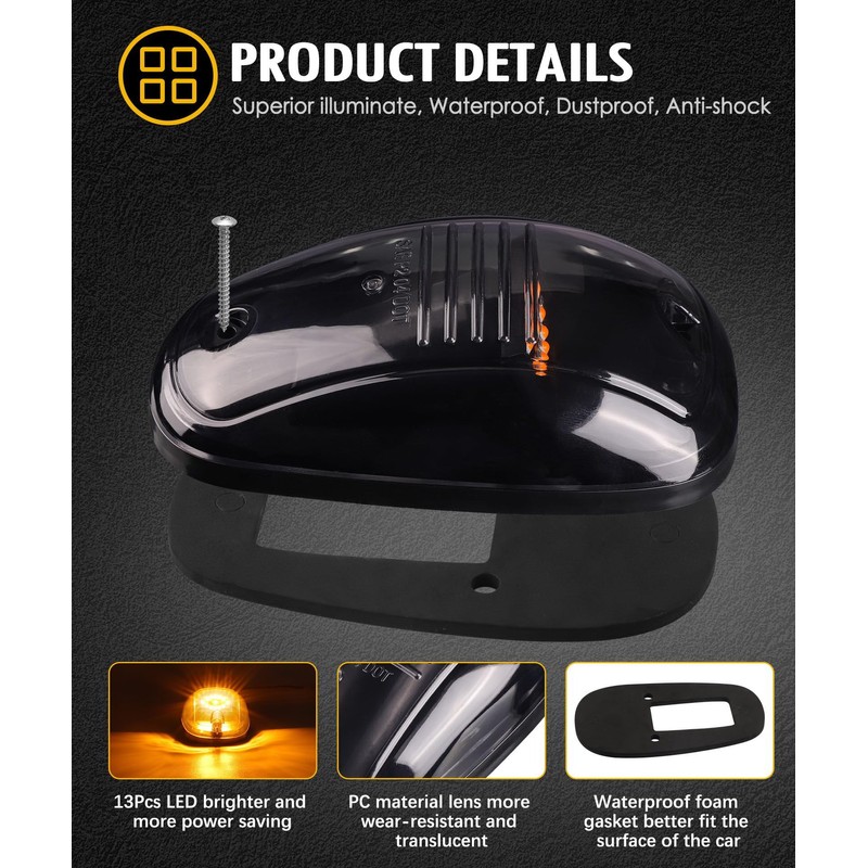 Partsam Cab Marker Light, Smoke Lens Eye Shape Amber 13