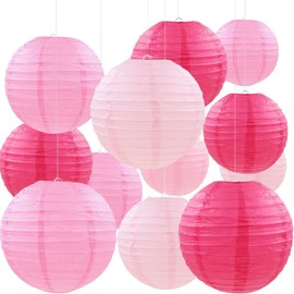 ZIKSUN Paper Lanterns Decorations,12Pcs Different Sized 6" 8" 10" 12"Hanging Pink Round Paper Lanterns for Birthday,Wedding,Party,Home Ceiling Decoration (Pink)