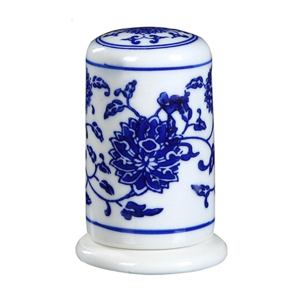 123Arts Ceramic Toothpick Holder Retro Blue and White Toothpick Holder with Cover Lid