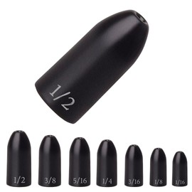 Reaction Tackle Tungsten Bullet Fishing Weights/Worm Sinkers for Bass Fishing - 1/8 Never Chip Black