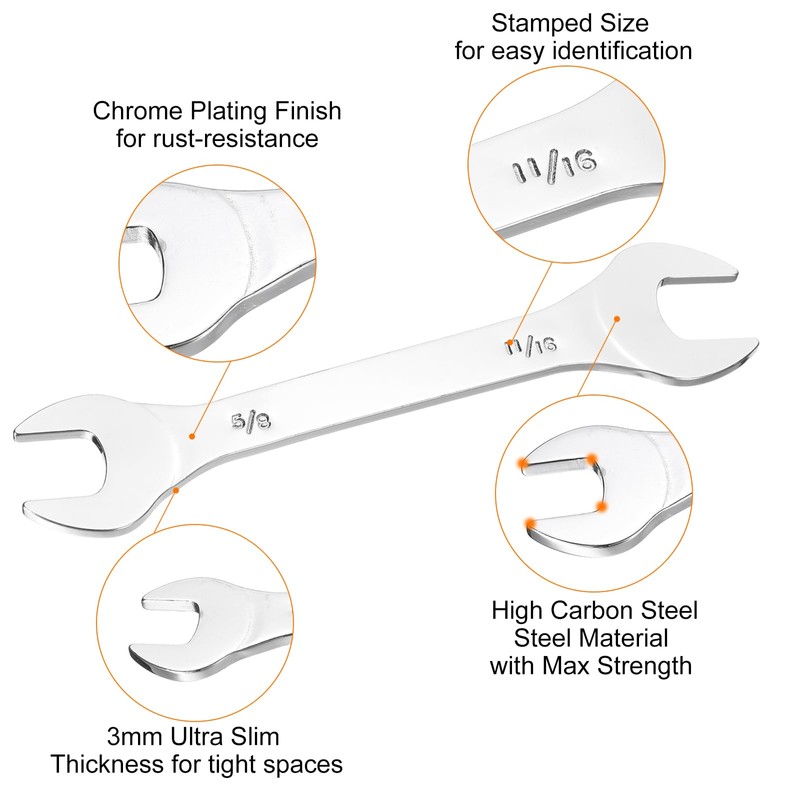 sourcing map Thin Open End spanners SAE, 5/8x11/16 Inches, Slim
