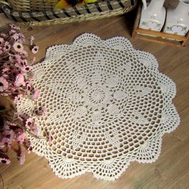 Lelefly Cotton Handmade Crochet lace Table Runners Round Tablecloth Doilies Doily Table Dresser Scarf Décor,23 inch,Beige