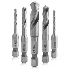 Mesee 5 Pieces Stubby Drill Bit Set 1/4" Hex Shank Quick Change Stubby Bits 3/32" 1/8" 3/16" 1/4" 5/16" SAE Sizes HSS Drill Bits Twist Drive Bit for Metal Wood Plastic