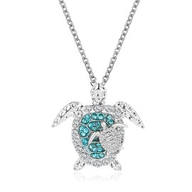 LPYO Sea Turtle Necklace for Women Dainty Cubic zircon Surfing Luck Turtle Pendant Statement Necklace Bohemian Animals Necklace Jewelry Gift (blue white)