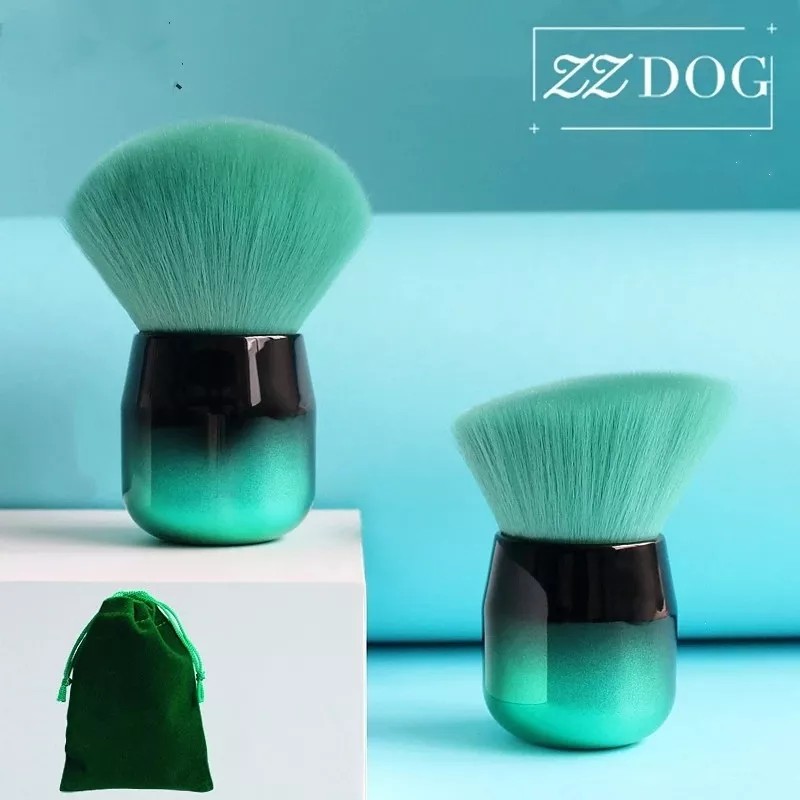 ZzDog Brocha Kabuki Redonda Suave Base Crema O Polvo Verde